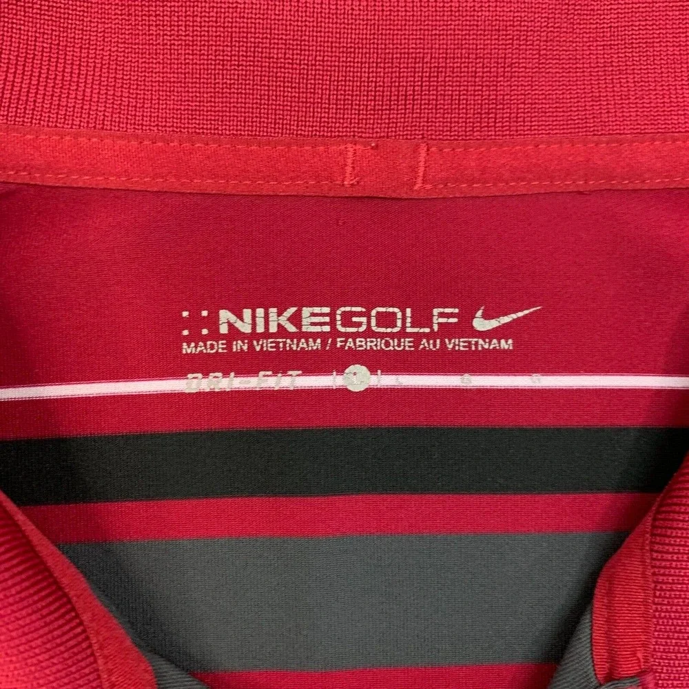 Nike Golf Shirt Mens L Large Wine Red Striped Stretch Performance Polo Whirlwind - Picture 6 of 12